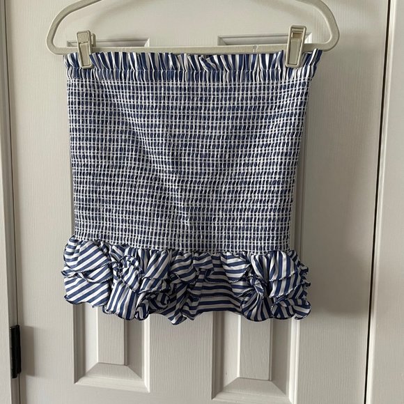 New Petersyn Revolve Barrett Indigo Smocked Tiered Ruffled Skirt Tube Top Large - Picture 1 of 11